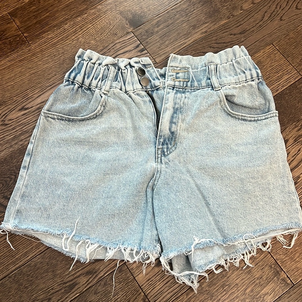 High waisted distressed jean shorts
